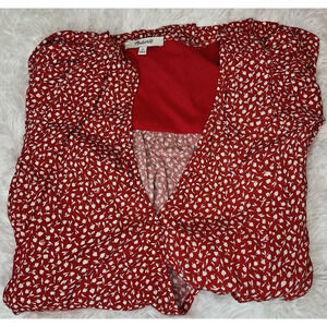 Madewell Women’s 1x 3/4 bishop Sleeve Red Blouse